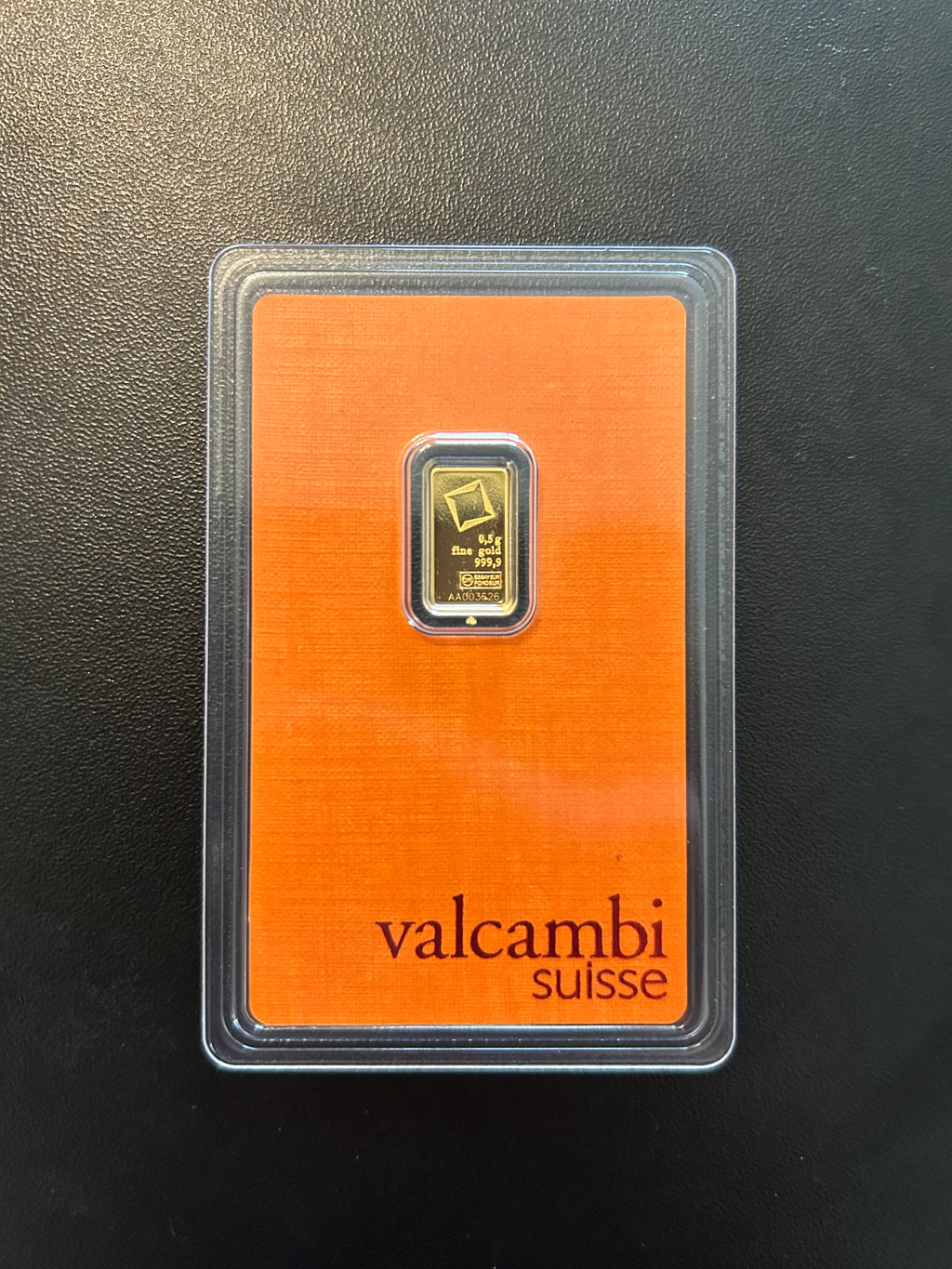 0.5g Gold Bar Valcambi Suisse