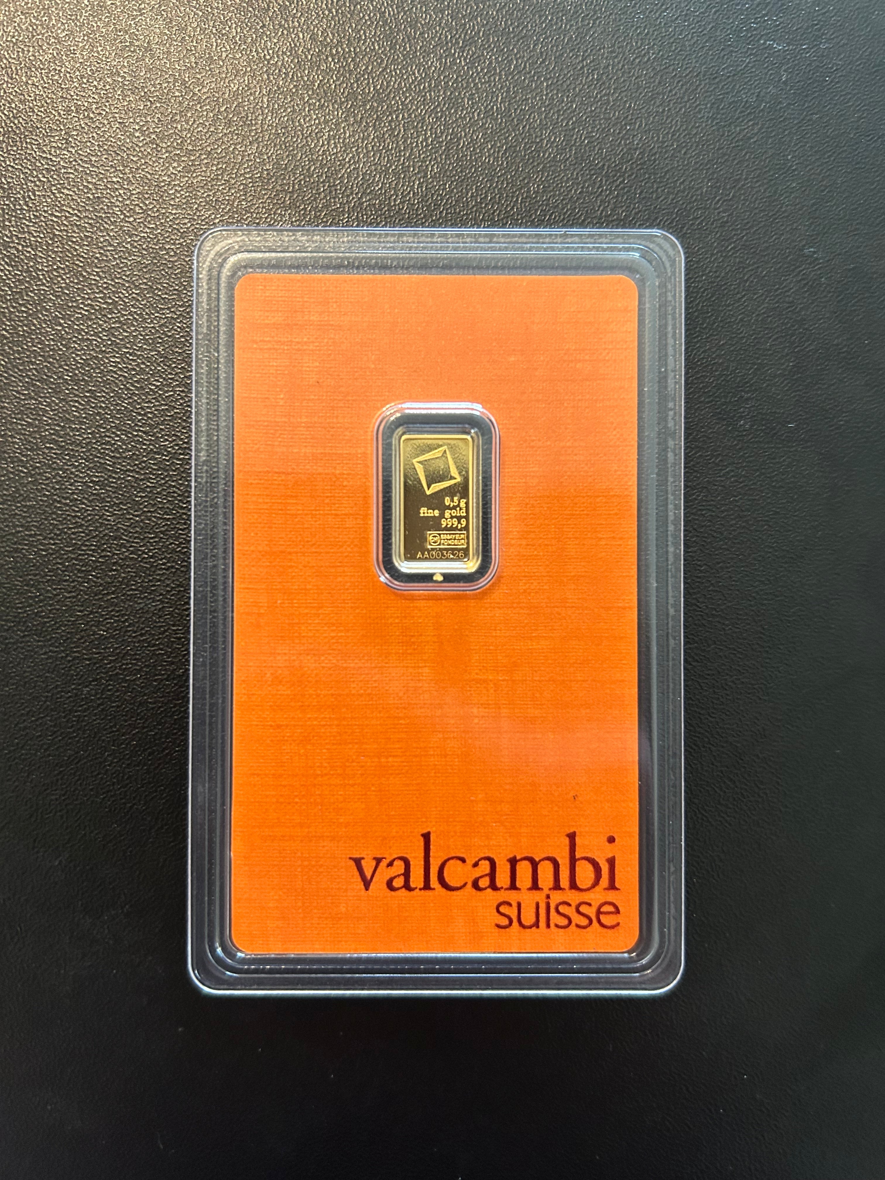 0.5g Gold Bar Valcambi Suisse