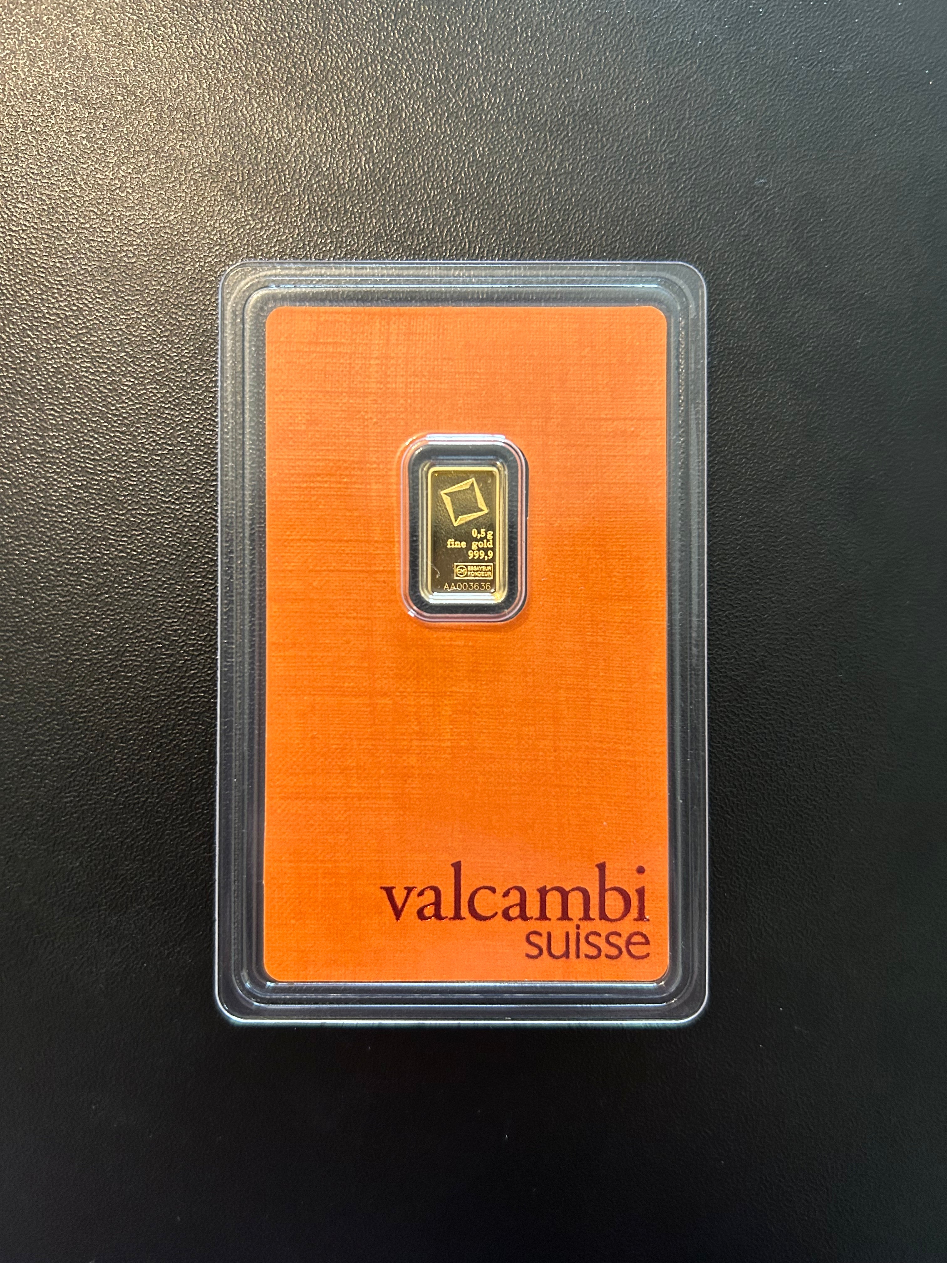0.5g Gold Bar Valcambi Suisse
