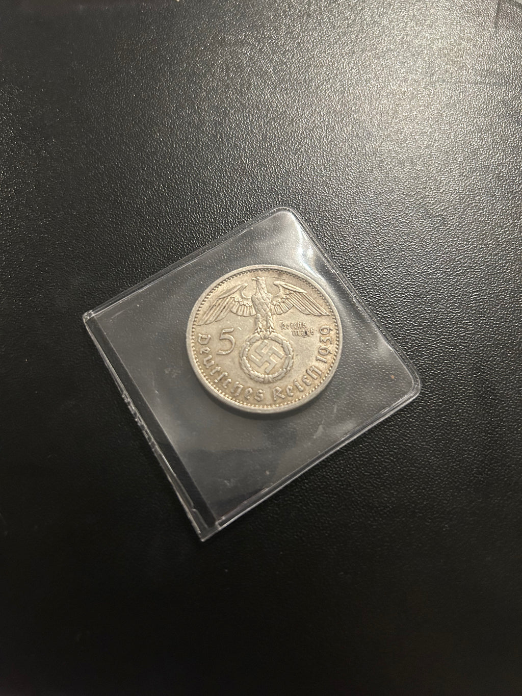 5 Reichsmark Silver coin 1939 .900 fine silver Nazi Germany Coin