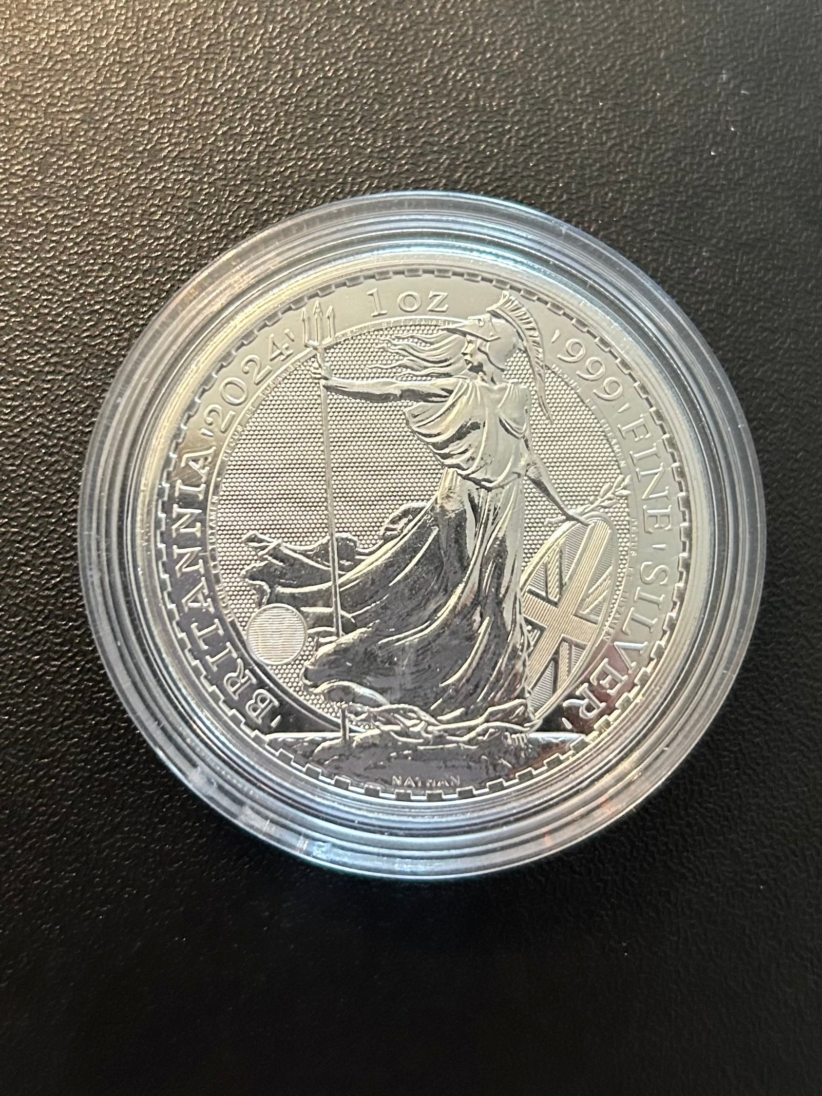 1 oz Silver Britannia – .999 Fine Silver (Royal Mint) With Clear Plastic Case (Margin Scheme)